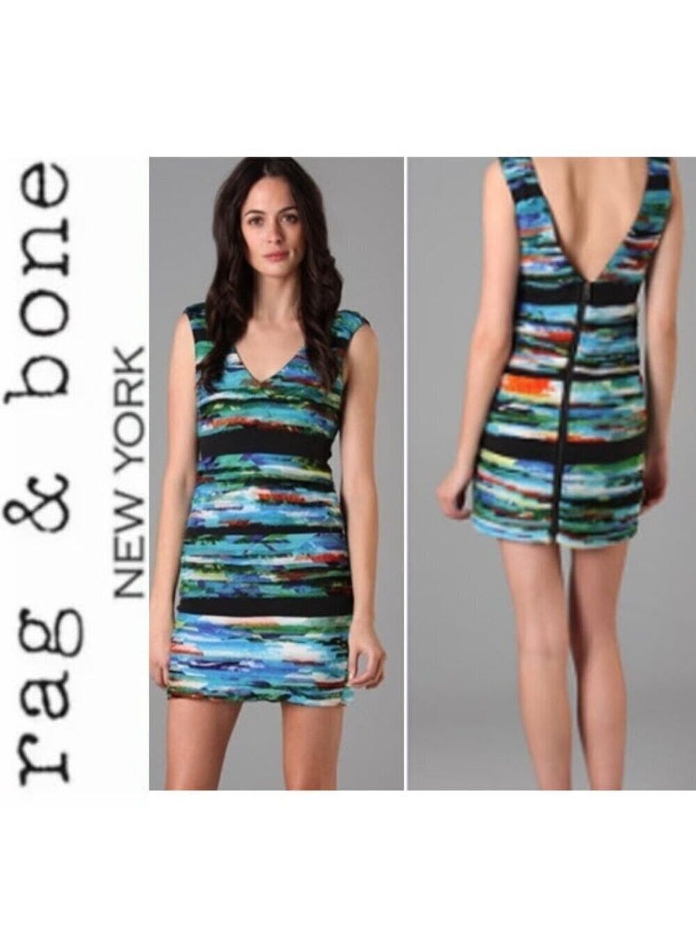 Rag & Bone SILK Dress Black and Multicolor Dress Size Medium Chic date night